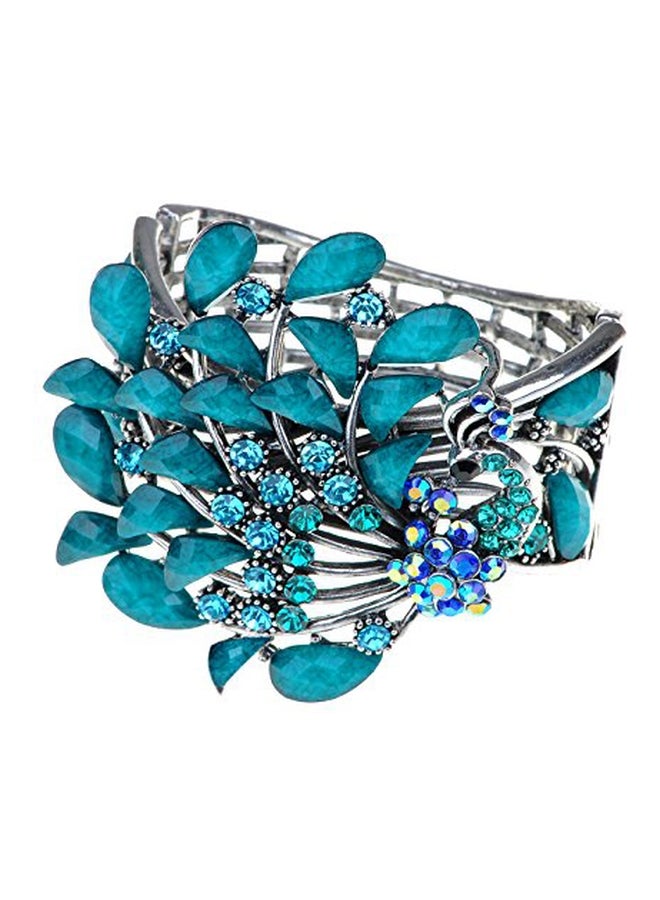 Alilang Turquoise And Enamel Crystal Studded Peacock Bracelet - Image 1