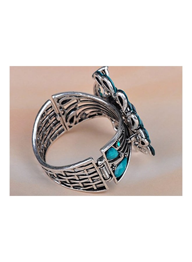 Alilang Turquoise And Enamel Crystal Studded Peacock Bracelet - Image 5