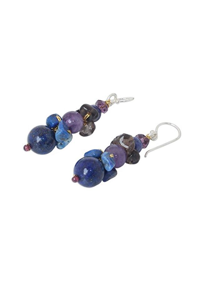 NOVICA 925 Sterling Silver Amethyst Beaded Dangle Earrings - Image 2