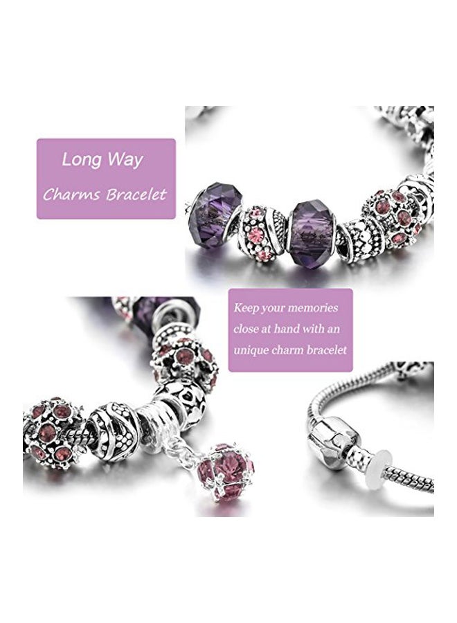 لونغ واي سوار مطلي الفضة ومرصع بالكريستال النمساوي وبأحجار الراين ومزين بحلية - Image 3