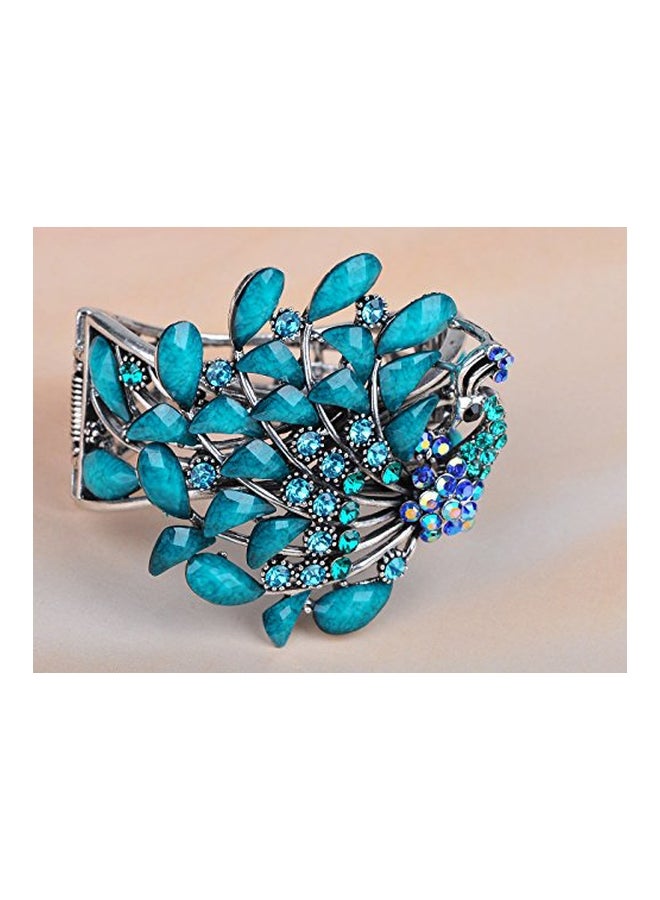 Alilang Turquoise And Enamel Crystal Studded Peacock Bracelet - Image 3