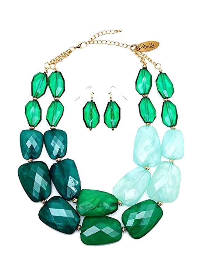 Alloy Gold Plated With Emerald, Jade And Malachite Crystals Jewellery Set