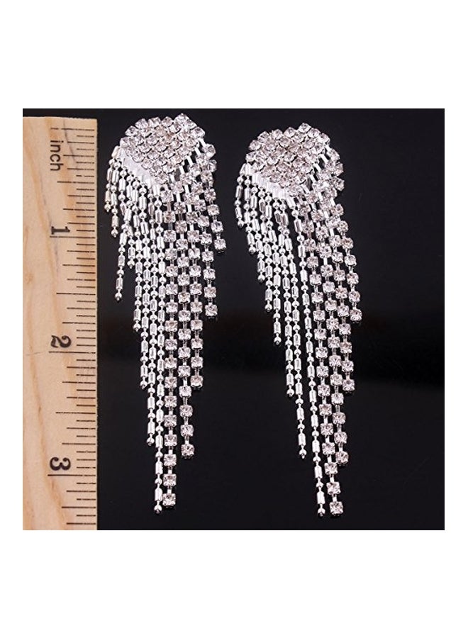 Grace Jun - Alloy Rhinestone Studded Tassel Earrings - Image 1