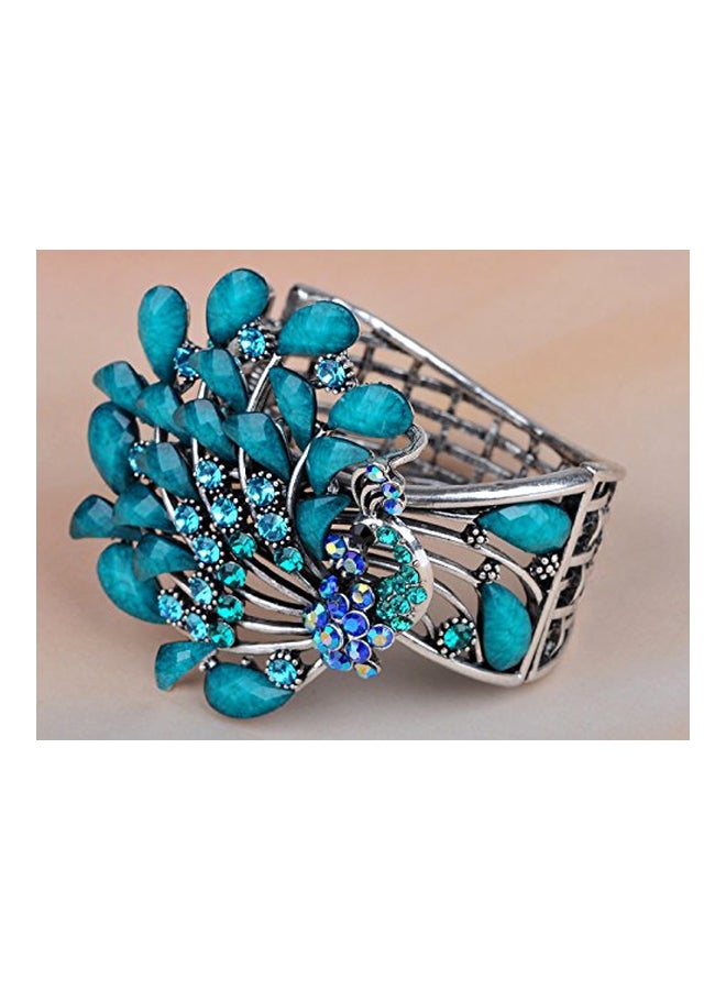 Alilang Turquoise And Enamel Crystal Studded Peacock Bracelet - Image 4
