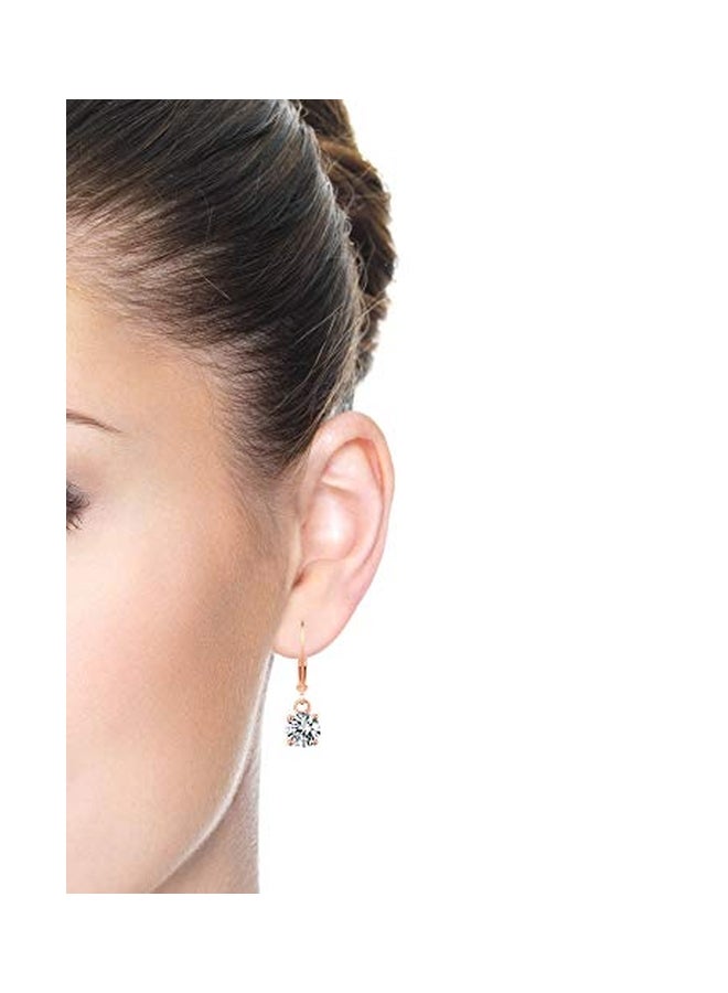 Buyless Fashion - Stainless Steel Cubic Zirconia Studded Dangle Earrings - Image 1