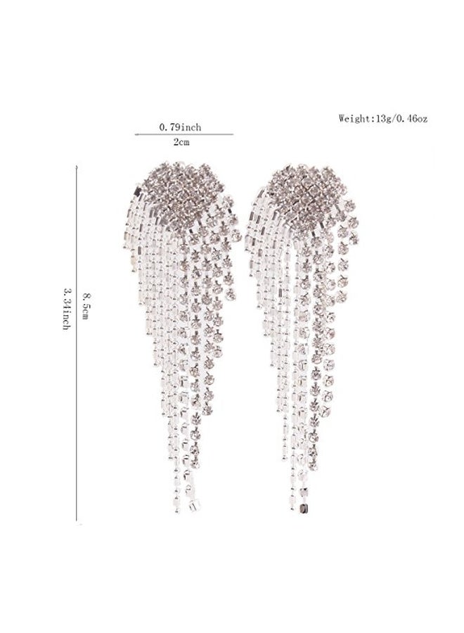 Grace Jun - Alloy Rhinestone Studded Tassel Earrings - Image 1
