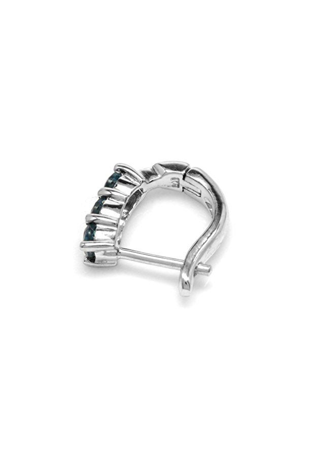 Silvershake 925 Sterling Silver Topaz Studded Hoop Earrings - Image 2