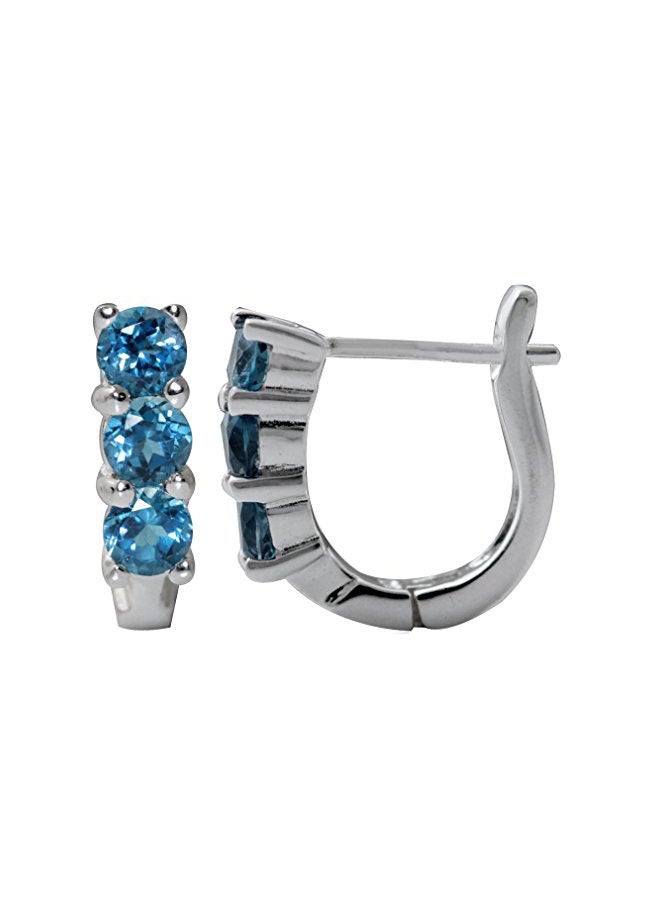Silvershake 925 Sterling Silver Topaz Studded Hoop Earrings - Image 1