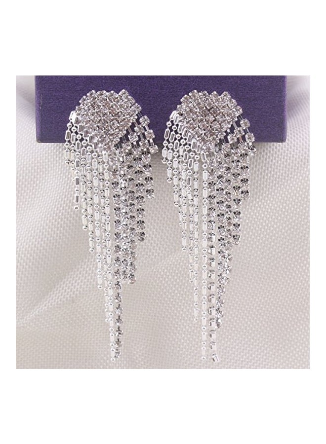 Grace Jun - Alloy Rhinestone Studded Tassel Earrings - Image 1
