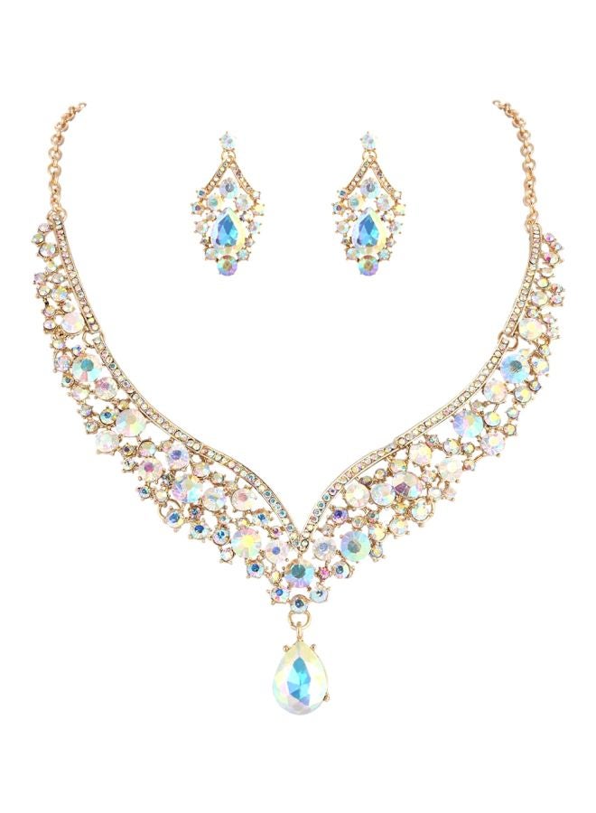 Janefashions Alloy Gold Plated Rhinestone Crystal Studded Jewellery Set - Image 1