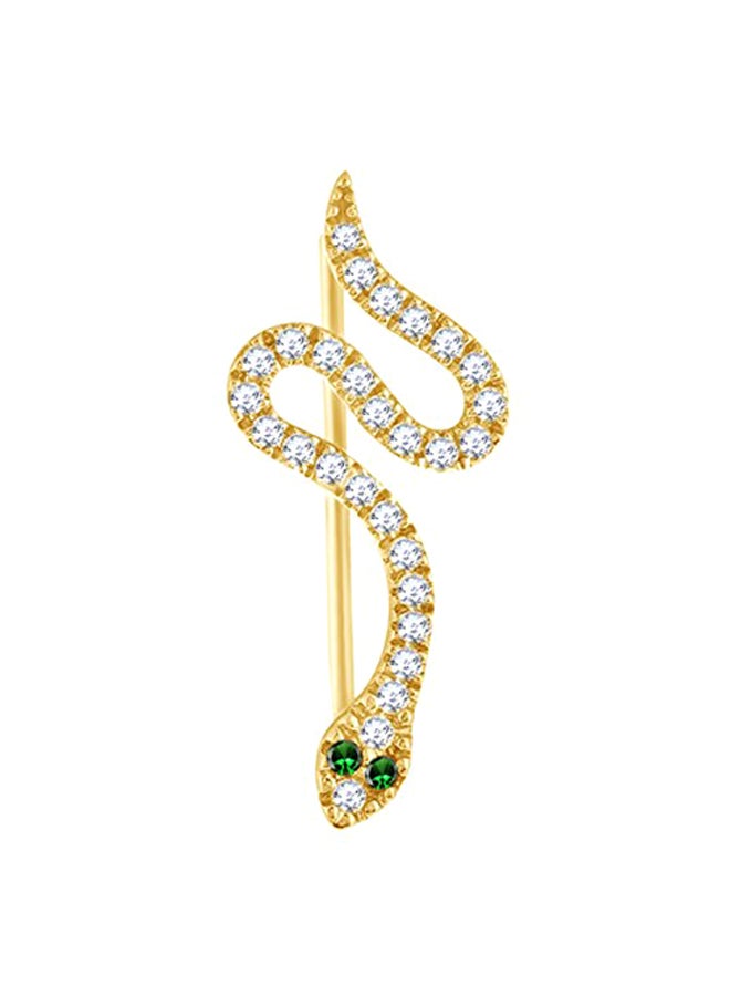 14 Karat Gold Plated Sterling Silver Cubic Zirconia And Emerald Studded Snake Crawler Earrings