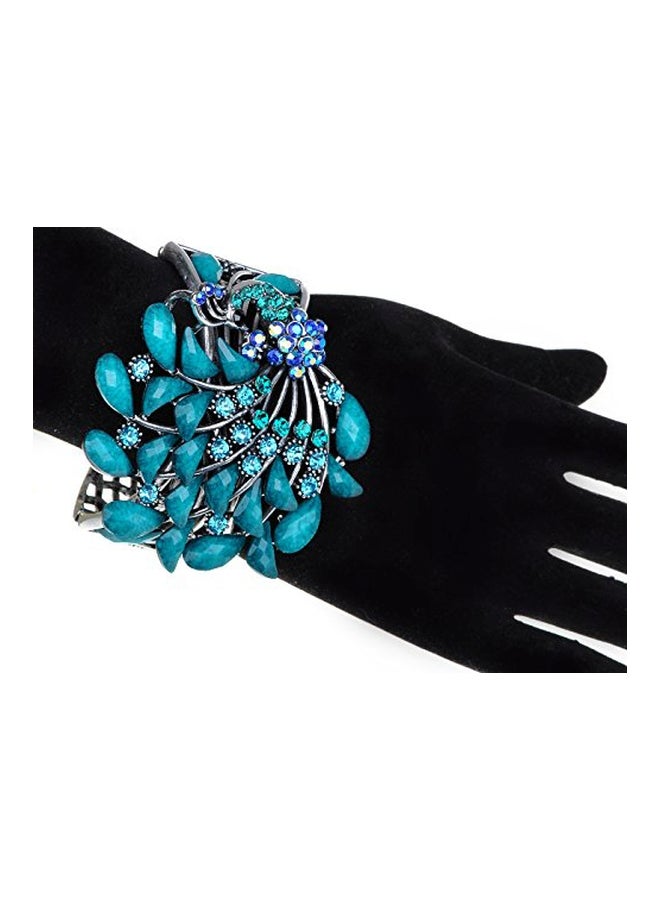Alilang Turquoise And Enamel Crystal Studded Peacock Bracelet - Image 2