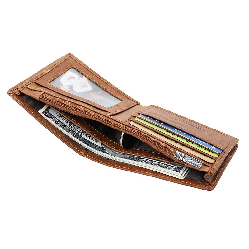 JINBAOLAI Leather Slim With ID Window Front Pocket  Mens Wallet Brown - Image 5