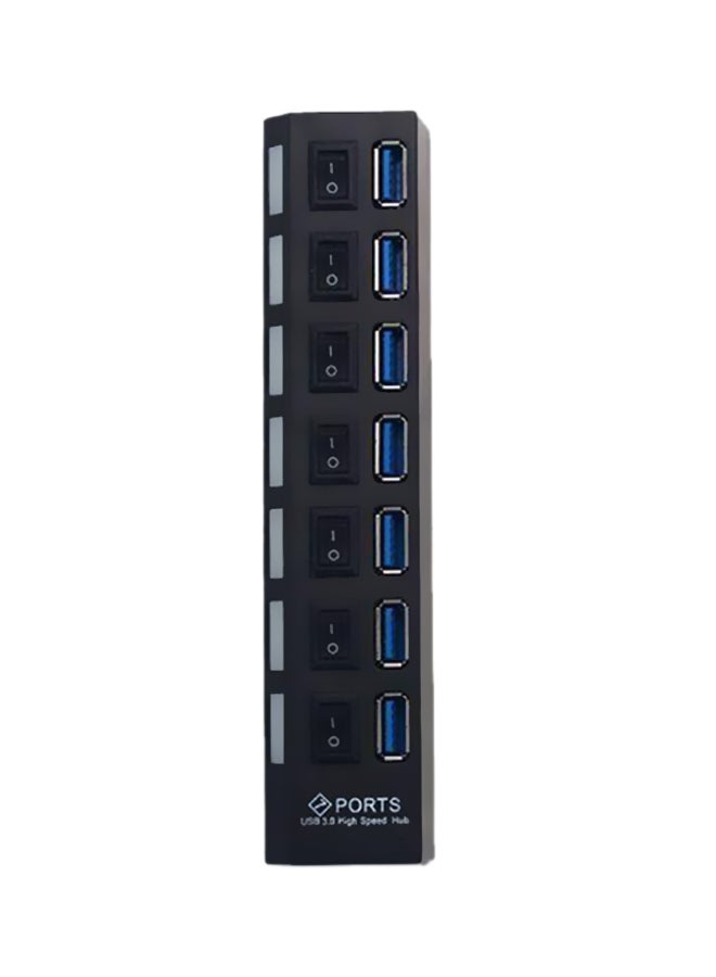 موزع فائق السرعة ب7 منافذ USB مع محول طاقة كهربائية الأسود / الأزرق - Image 1