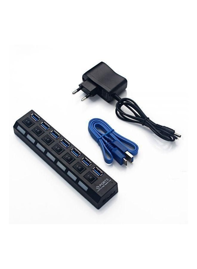 موزع فائق السرعة ب7 منافذ USB مع محول طاقة كهربائية الأسود / الأزرق - Image 2