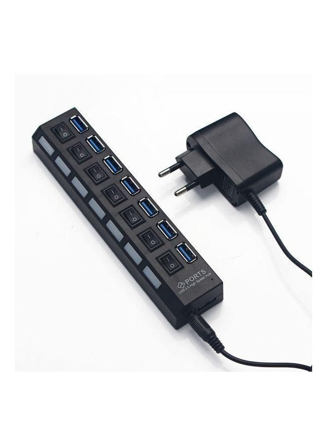 موزع فائق السرعة ب7 منافذ USB مع محول طاقة كهربائية الأسود / الأزرق - Image 3