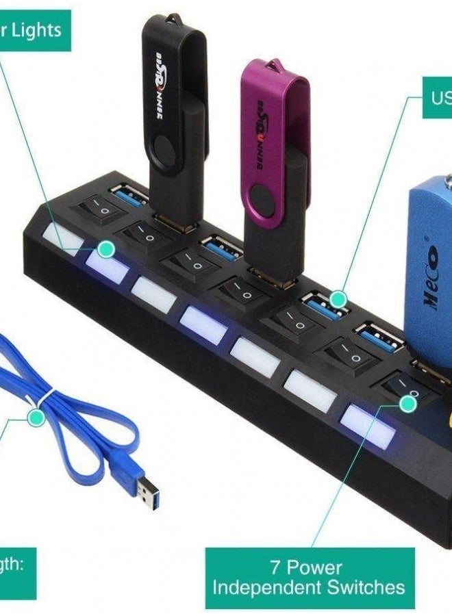 موزع USB به 7 منافذ أسود - Image 2