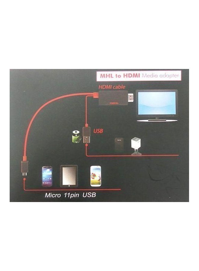 كابل محول من Micro USB MHL إلى HDMI HDTV لهاتف سامسونج جالاكسي S4/S3 I9500/I9505/I9300/N7100 أحمر وأسود - Image 2