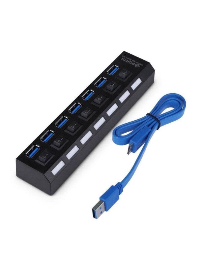 موزع USB به 7 منافذ الأسود / الأزرق - Image 1