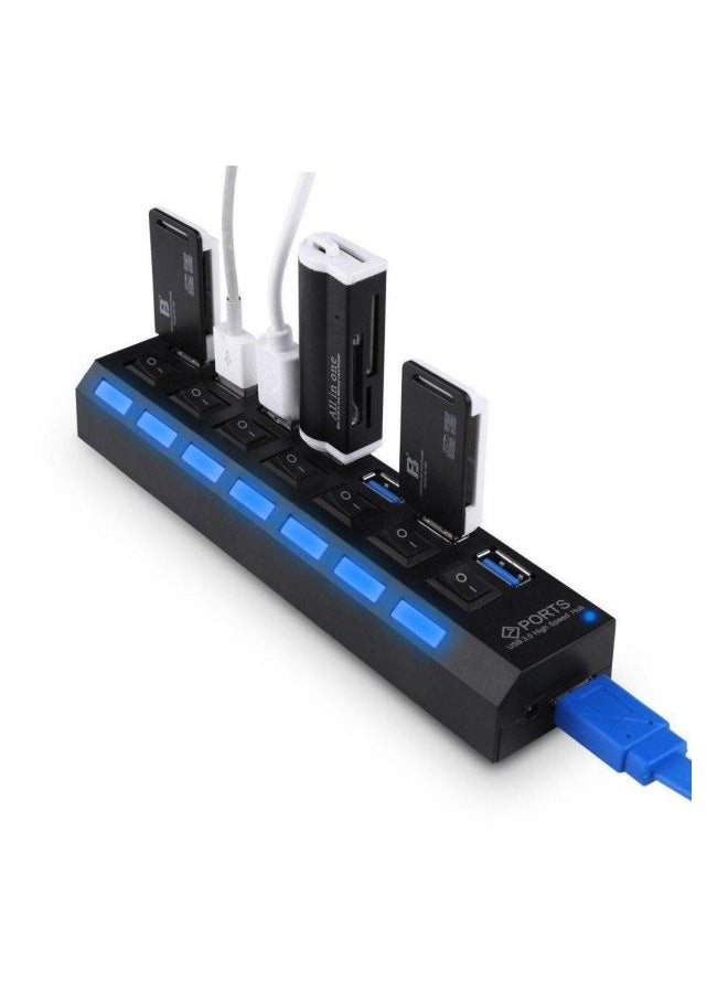 موزع USB به 7 منافذ الأسود / الأزرق - Image 2