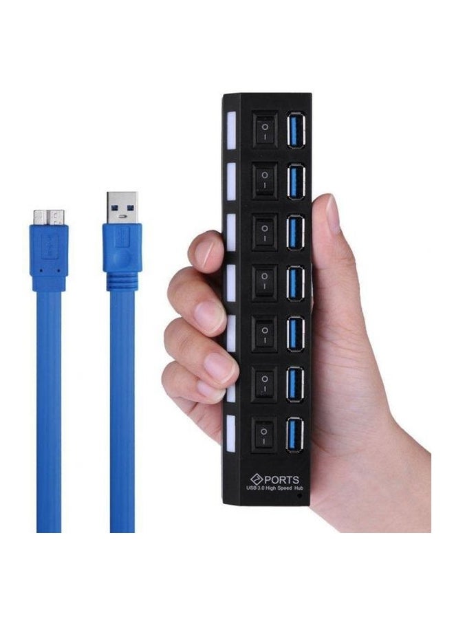 موزع USB به 7 منافذ الأسود / الأزرق - Image 3