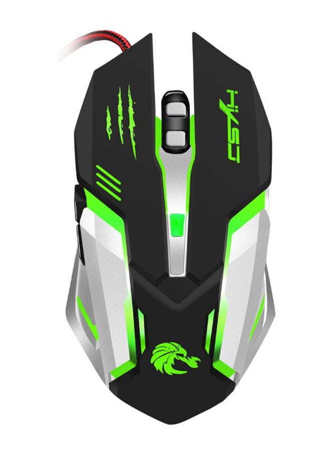 HXSJ Adjustable Light Wired Gaming Mouse Black/Green/Silver  - Image 1