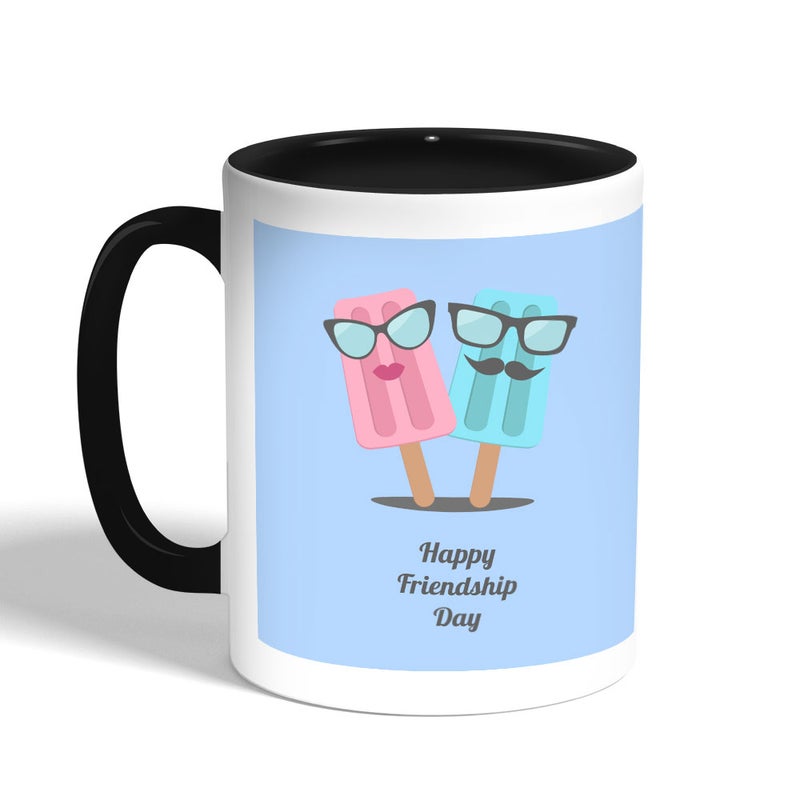 مج قهوة بطبعة عبارة "Happy Friendship Day" بلون أسود، سعة 11 أوقية