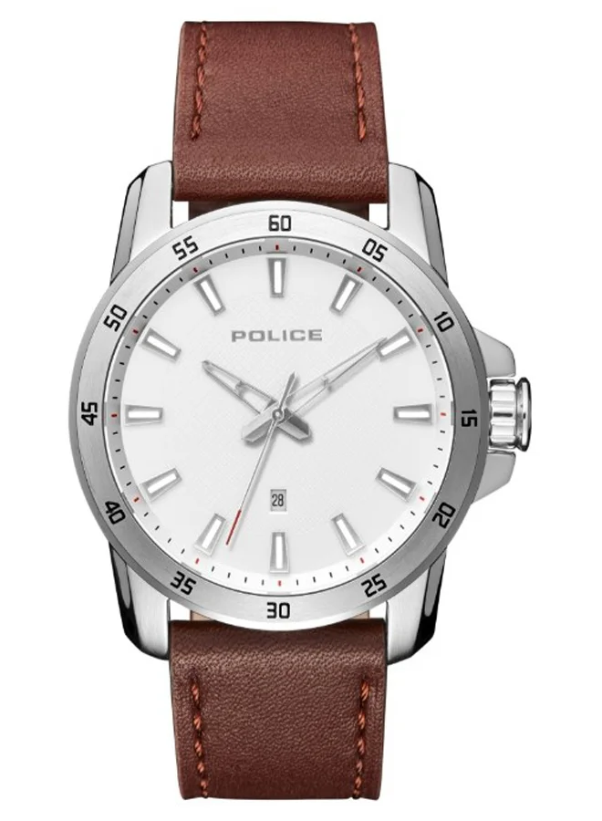 POLICE Tromso Round Shape Leather Band Analog Wrist Watch 46 mm - Brown - P 15526JS-04
