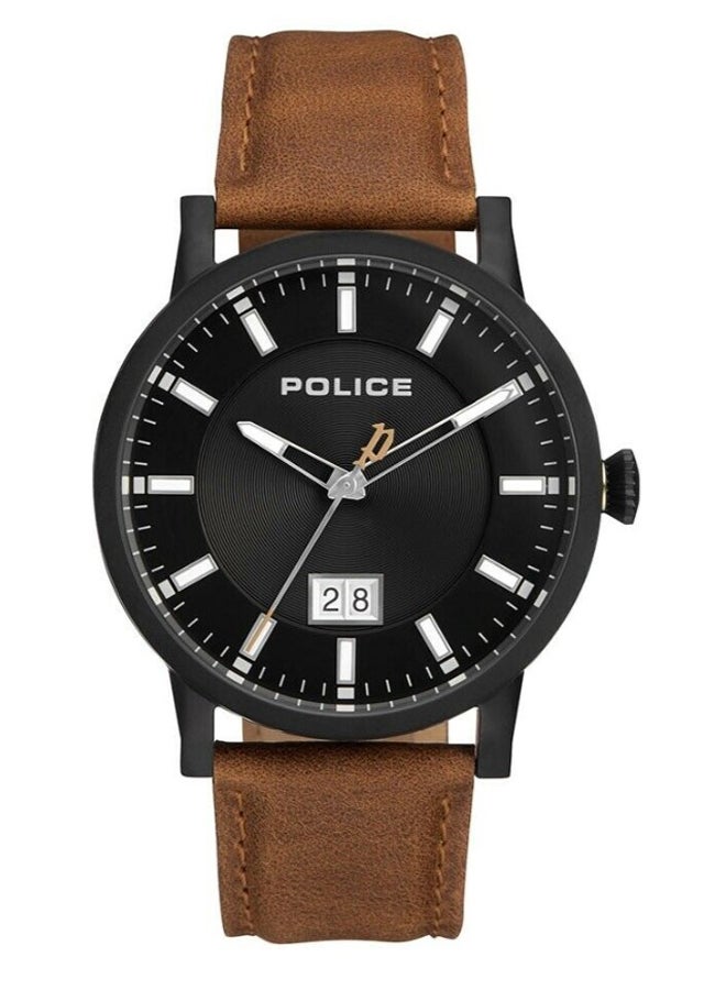 POLICE Men's Collin Round Shape Leather Band Analog Wrist Watch 43 mm - Brown - P 15404JSB-02A - Image 1
