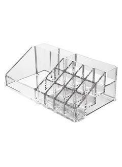 Cosmetic Storage Box For Lipstick, Brushes And Perfume -16 Compartments Clear