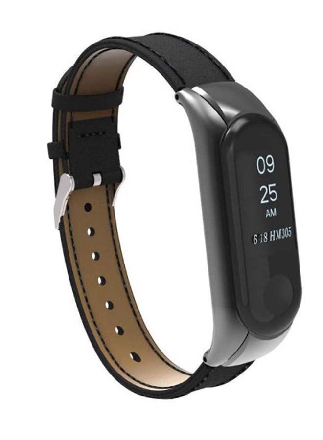 ميجواس سوار يد بديل من الجلد لساعة شاومي مي باند 3 أسود/فضي - Image 2