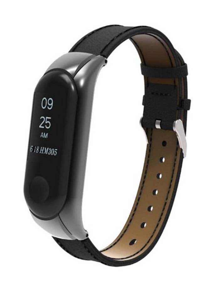 ميجواس سوار يد بديل من الجلد لساعة شاومي مي باند 3 أسود/فضي - Image 3