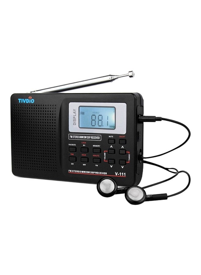 TIVDIO Stereo Radio With Earphones V-111 Black/Silver  - Image 1