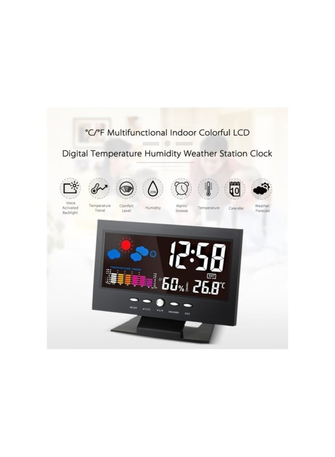 ساعة منبه رقمية LCD بميزان حرارة أسود 14x10.5x5.2سم  - Image 4