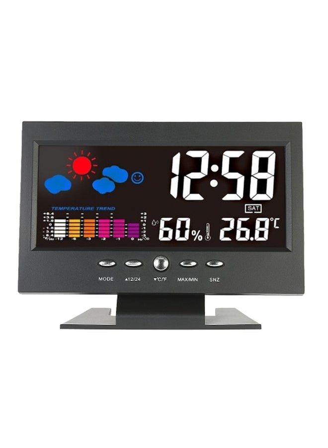 ساعة منبه رقمية LCD بميزان حرارة أسود 14x10.5x5.2سم  - Image 1