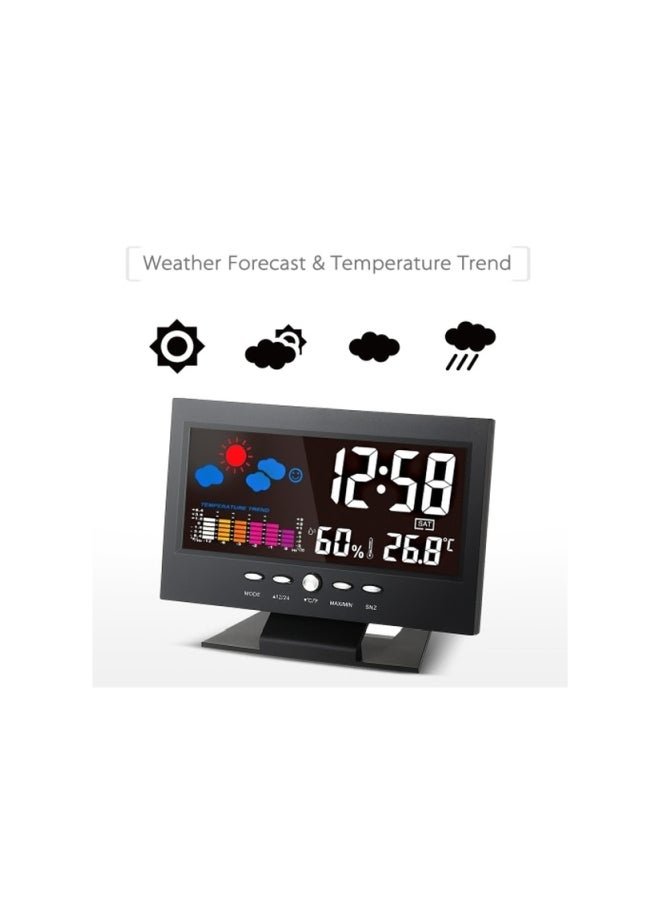ساعة منبه رقمية LCD بميزان حرارة أسود 14x10.5x5.2سم  - Image 5