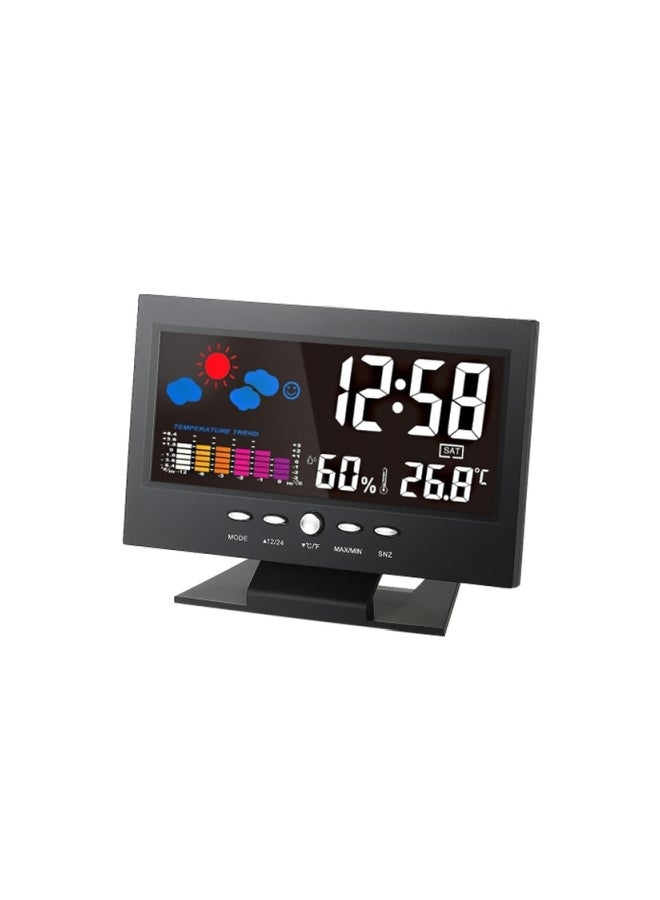 ساعة منبه رقمية LCD بميزان حرارة أسود 14x10.5x5.2سم  - Image 3