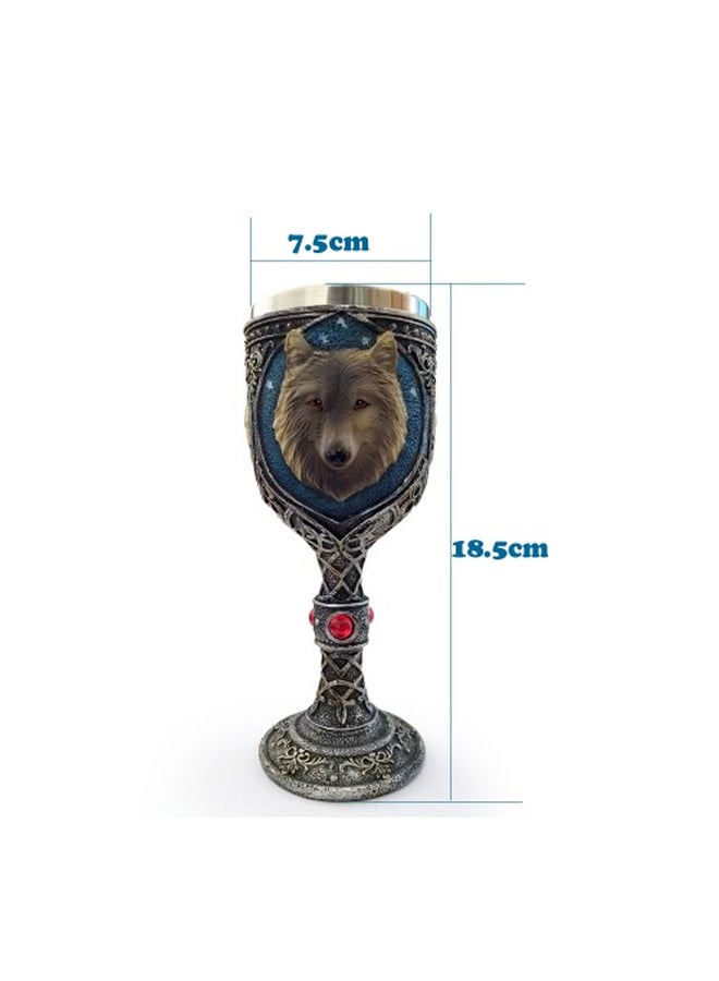 3D Wolf Goblet Mug Brown/Blue/Silver 18.5x7.5centimeter - Image 2