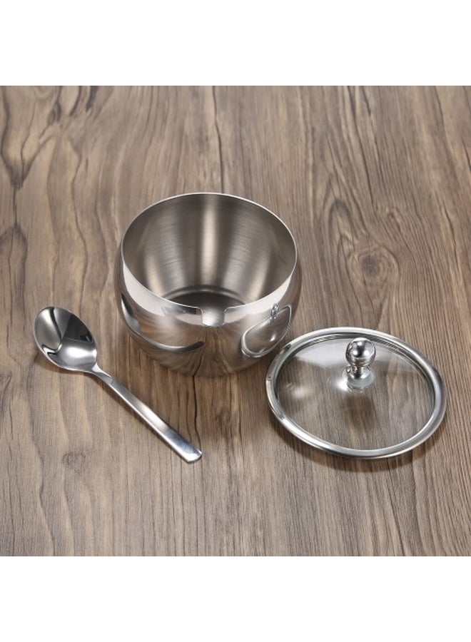 Sugar Bowl With Lid And Sugar Spoon Set Silver 5.5centimeter  - Image 3