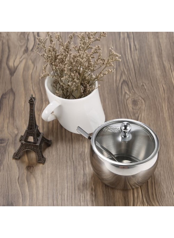Sugar Bowl With Lid And Sugar Spoon Set Silver 5.5centimeter  - Image 4