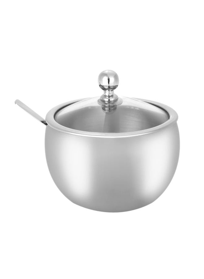 Sugar Bowl With Lid And Sugar Spoon Set Silver 5.5centimeter  - Image 1