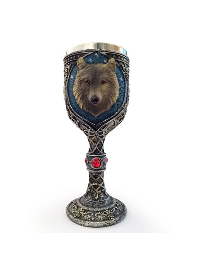 3D Wolf Goblet Mug Brown/Blue/Silver 18.5x7.5centimeter - Image 5