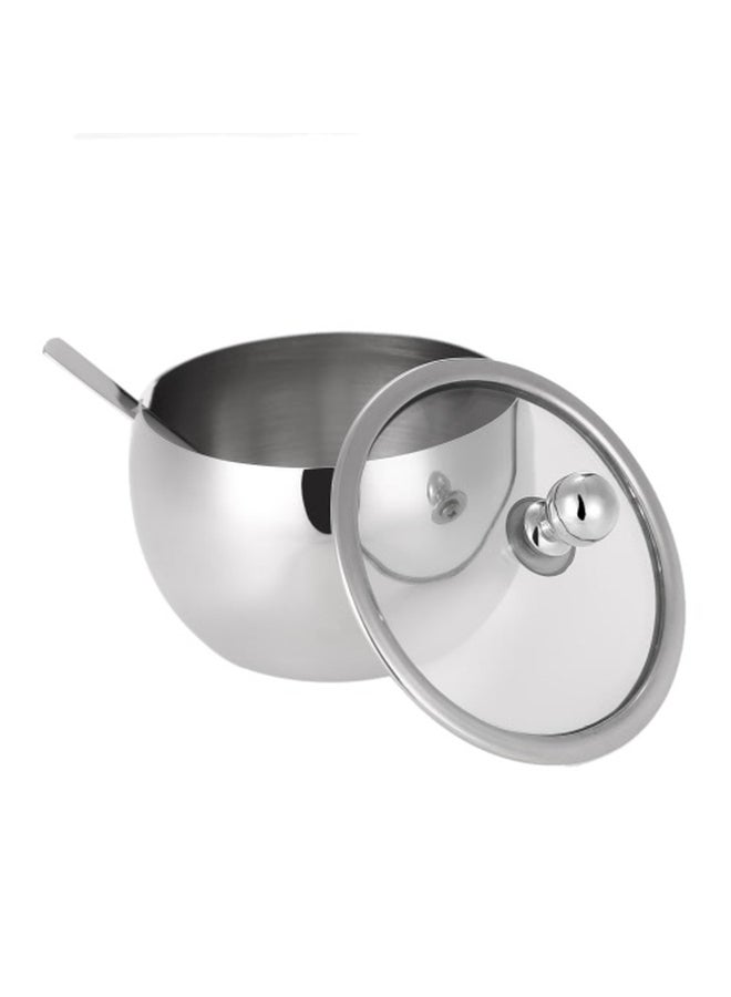 Sugar Bowl With Lid And Sugar Spoon Set Silver 5.5centimeter  - Image 5
