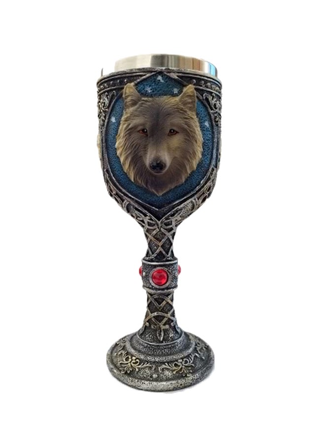 3D Wolf Goblet Mug Brown/Blue/Silver 18.5x7.5centimeter - Image 1