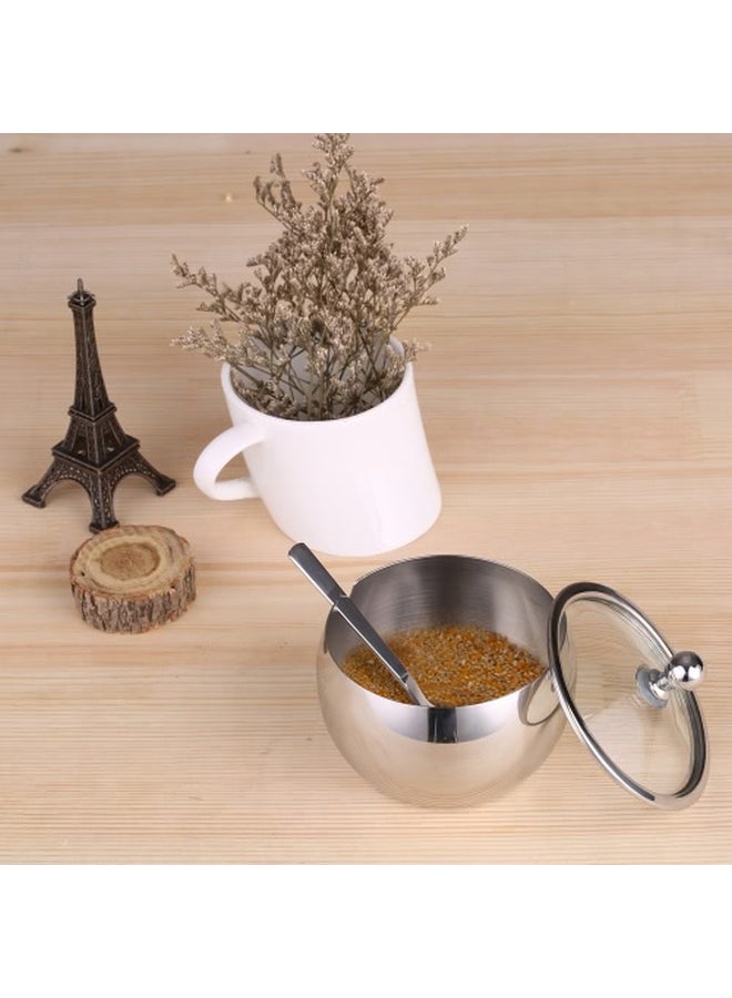 Sugar Bowl With Lid And Sugar Spoon Set Silver 5.5centimeter  - Image 2