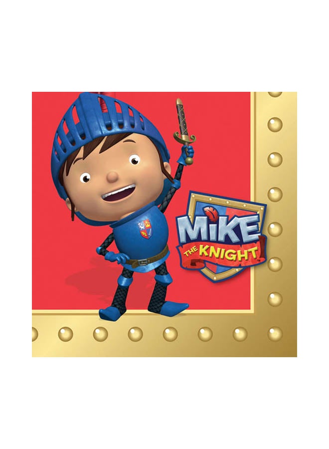 أمسكان مجموعة فوط مائدة ورقية للحفلات الغداء بتصميم مطبوع عليه عبارة "Mike The Knight"، مكونة من 16 قطعة