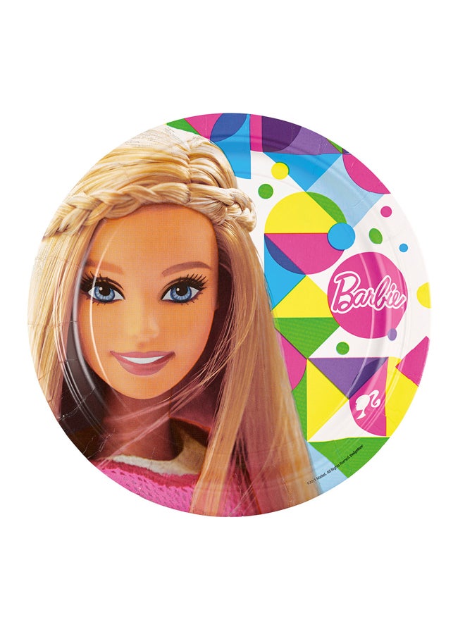 أمسكان طبق للاستعمال لمرة واحدة مزين بطبعة شخصية باربي 9بوصة