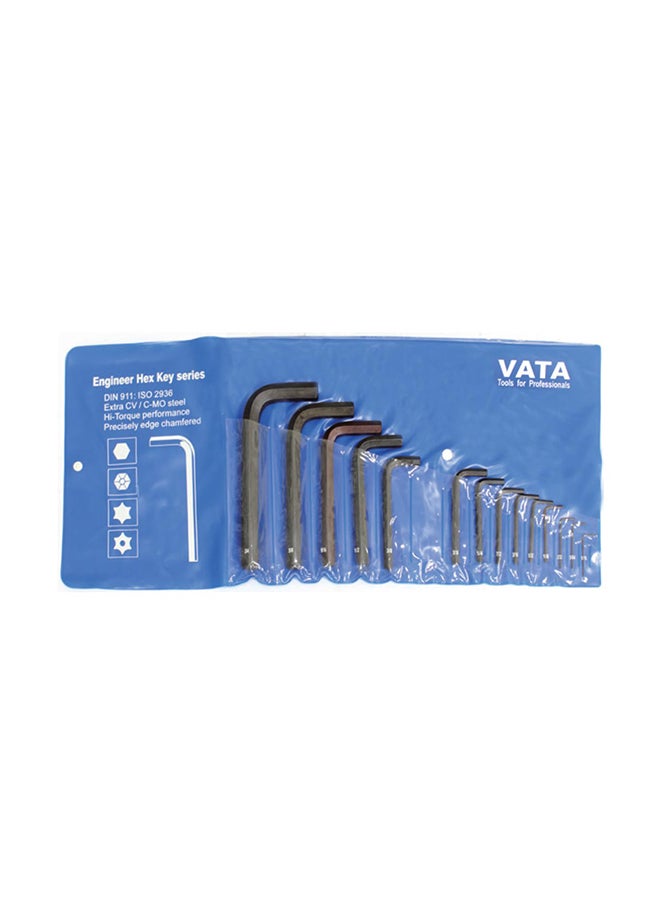 VATA 14-Piece Short Arm Hexagon Key Wrench Set Black 