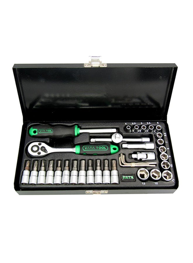 فاتا طقم مقابس من Dr Smarty مكون من 36 قطعة أسود/ أخضر/ فضي 1/4بوصة