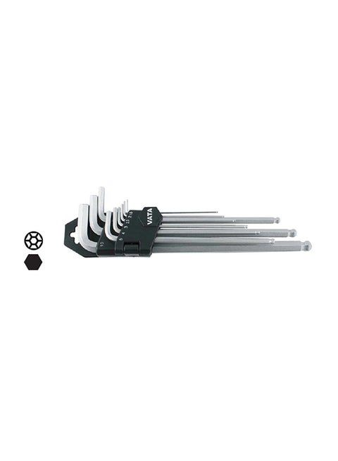 9-Piece Ball Point Hex Key Wrench Set Silver